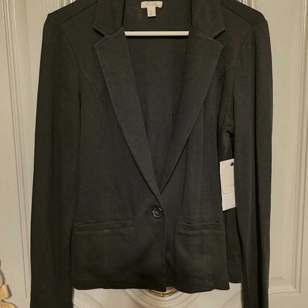 NWT Caslon Lightweight Black Cotton Button Back Blazer Jacket